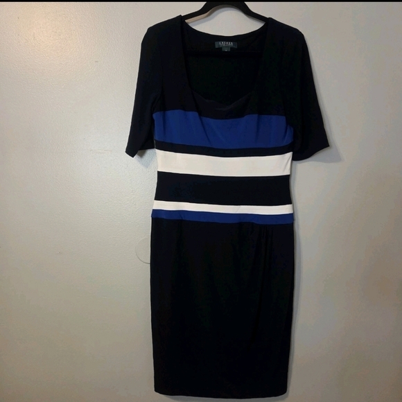 Lauren Ralph Lauren Dresses & Skirts - Lauren Ralph Lauren Women's Black and Blue Midi Dress. Sz 10 Preppy Office